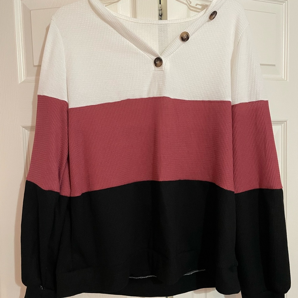 SHEIN Women's V-Neck Sweater - White, Pink, and Black